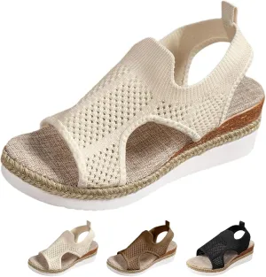 Wedge Sandals Comfortable Dressy Casual Platform Sandals Knit Open Toe Hollow Out Mesh Non Slip Sandal Concise Casual Shoes for Summer and Daily Wear