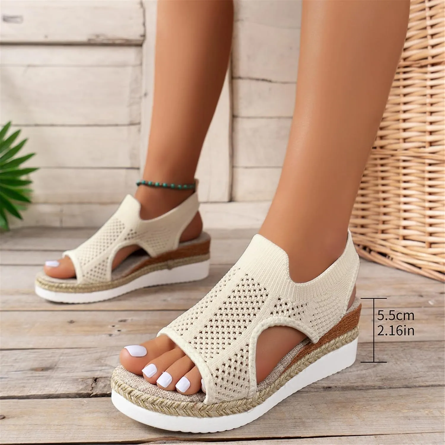 Wedge Sandals Comfortable Dressy Casual Platform Sandals Knit Open Toe Hollow Out Mesh Non Slip Sandal Concise Casual Shoes for Summer and Daily Wear