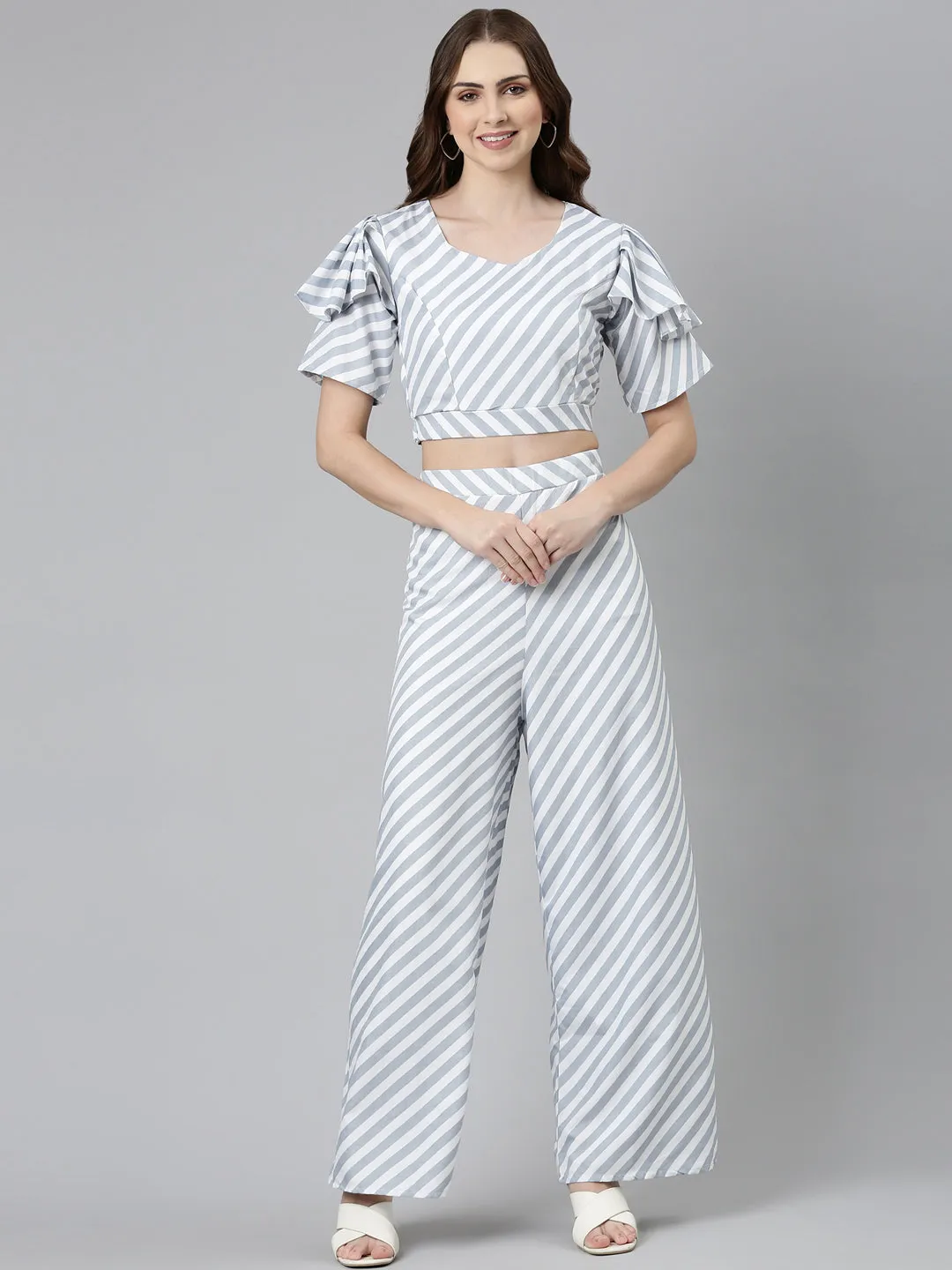 Women Grey Striped Co-Ords