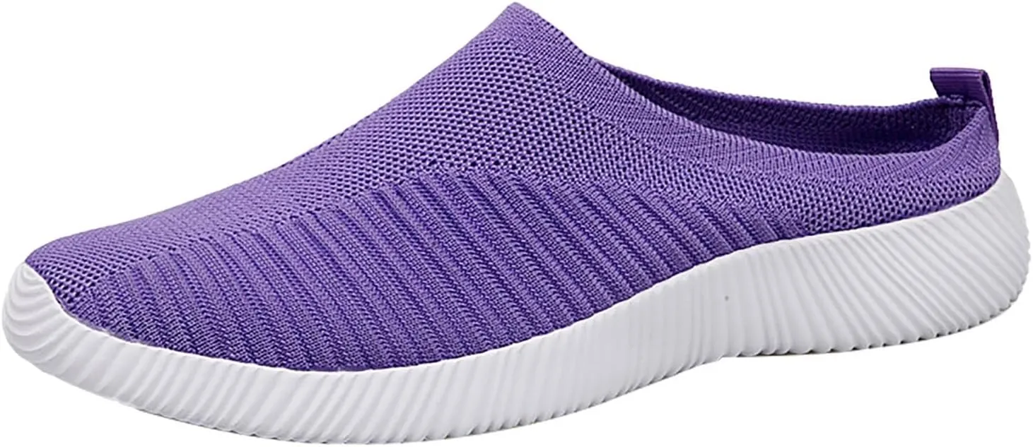 Womens Backless Sneakers Mesh Slip-on Mule Shoes Running Shoes for Women Wide Casual Shoes for Fall Women's Fashion Sneakers Brown Tennis Shoe Casual Loafers