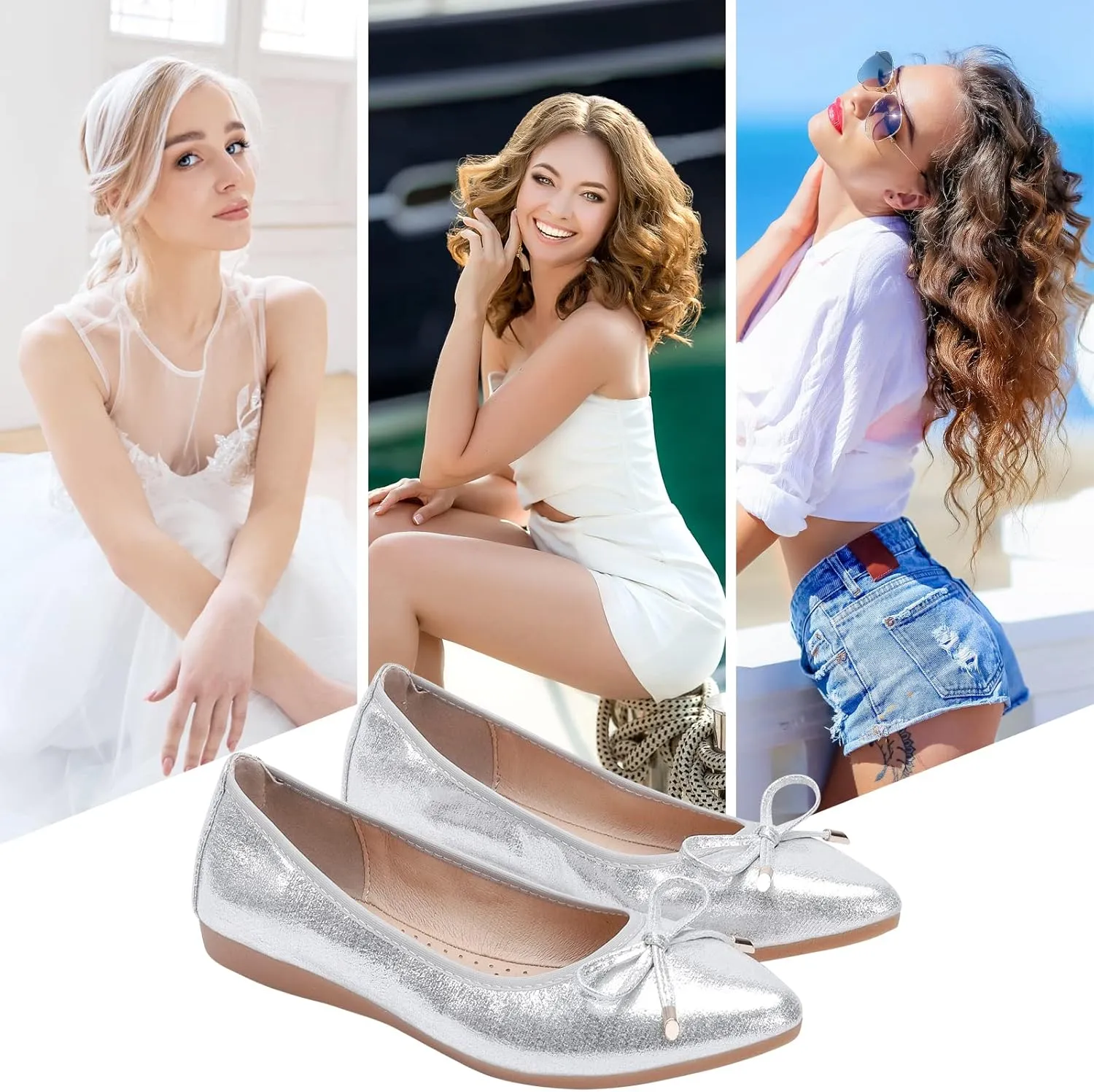 Women's Ballet Flats Foldable Shiny Comfortable Loafers Shoes Dressy Flats Shoes for Women