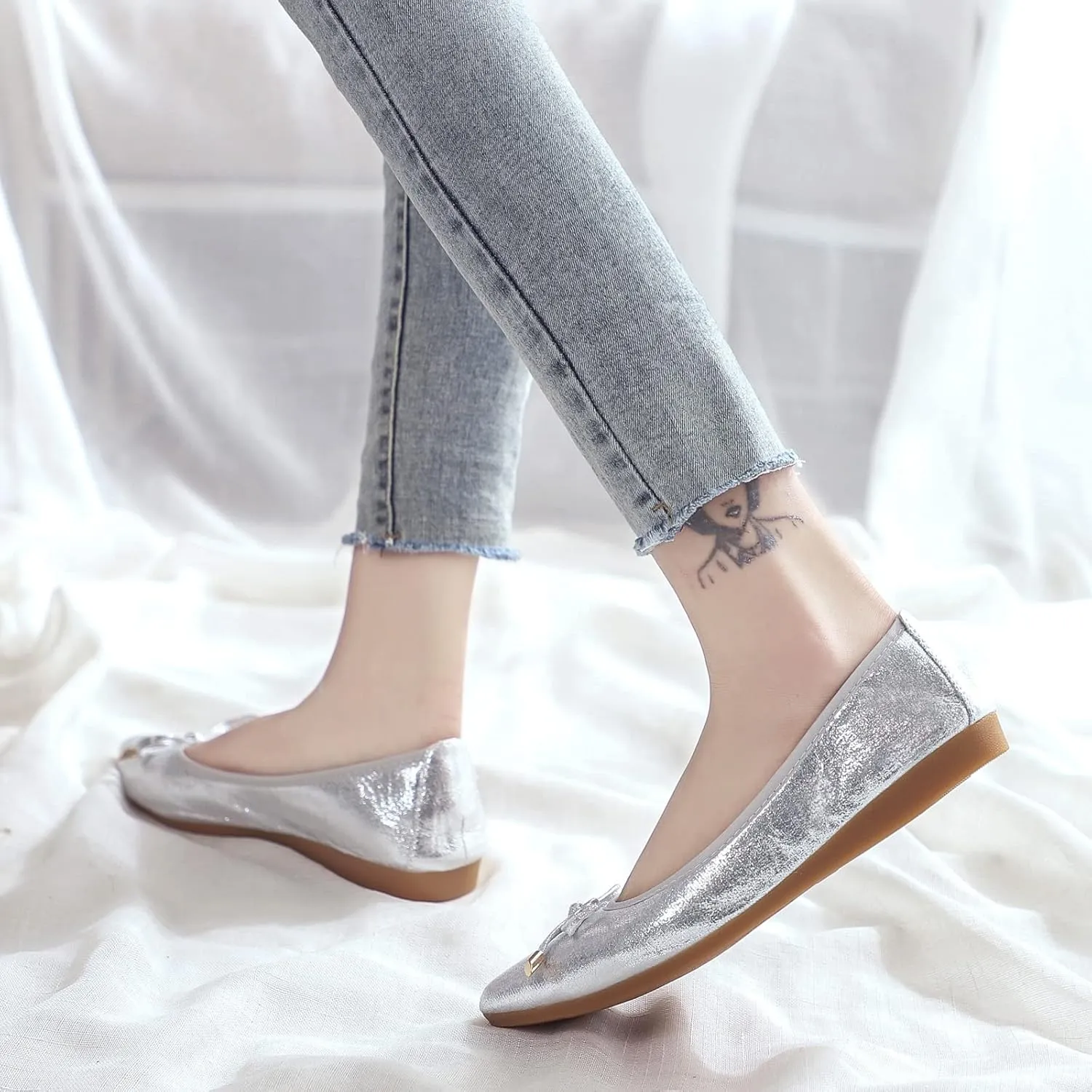 Women's Ballet Flats Foldable Shiny Comfortable Loafers Shoes Dressy Flats Shoes for Women