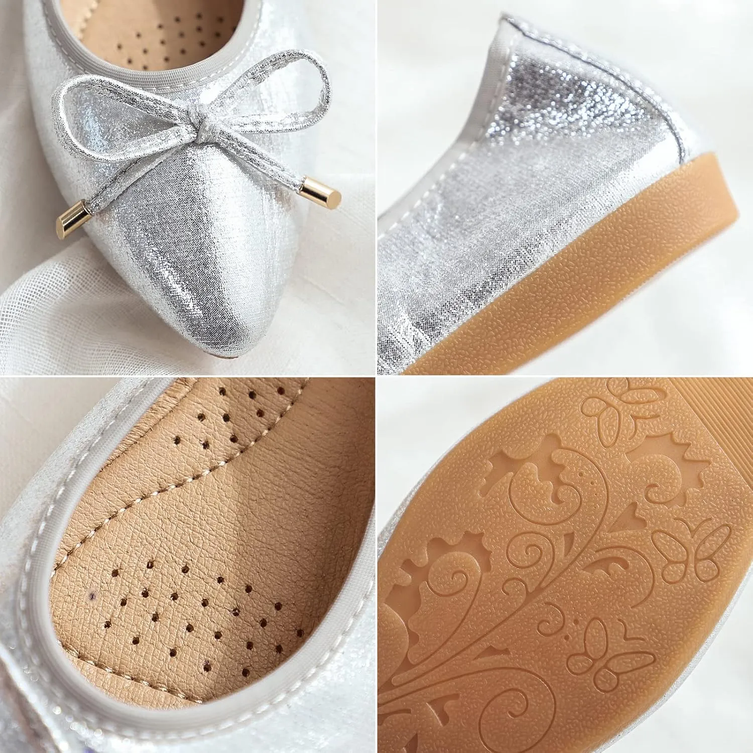 Women's Ballet Flats Foldable Shiny Comfortable Loafers Shoes Dressy Flats Shoes for Women