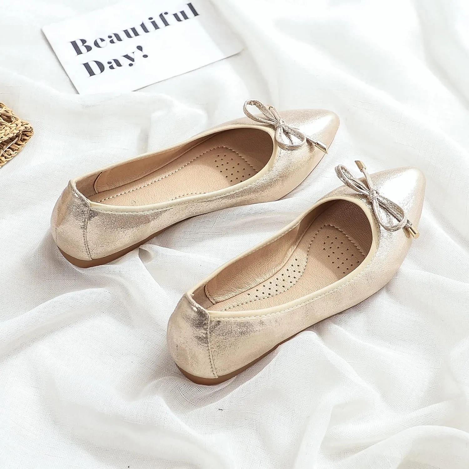 Women's Ballet Flats Foldable Shiny Comfortable Loafers Shoes Dressy Flats Shoes for Women