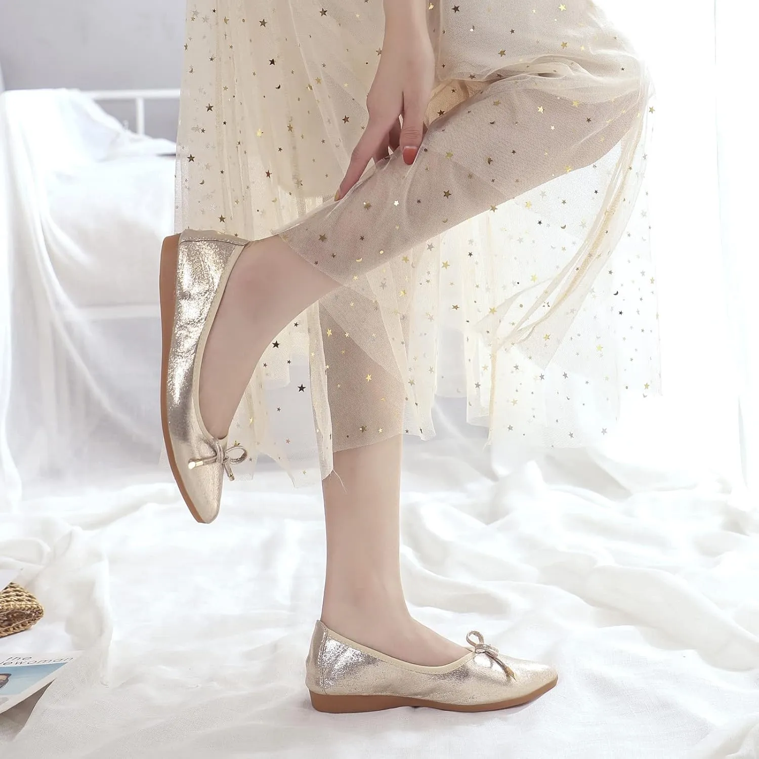 Women's Ballet Flats Foldable Shiny Comfortable Loafers Shoes Dressy Flats Shoes for Women