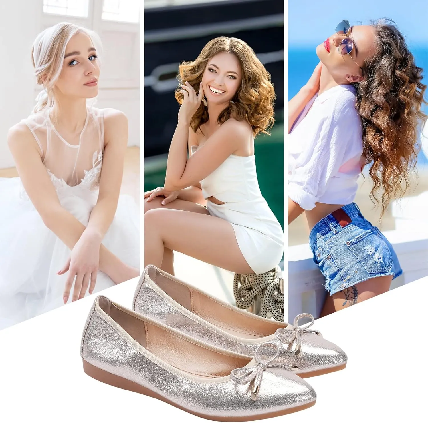 Women's Ballet Flats Foldable Shiny Comfortable Loafers Shoes Dressy Flats Shoes for Women