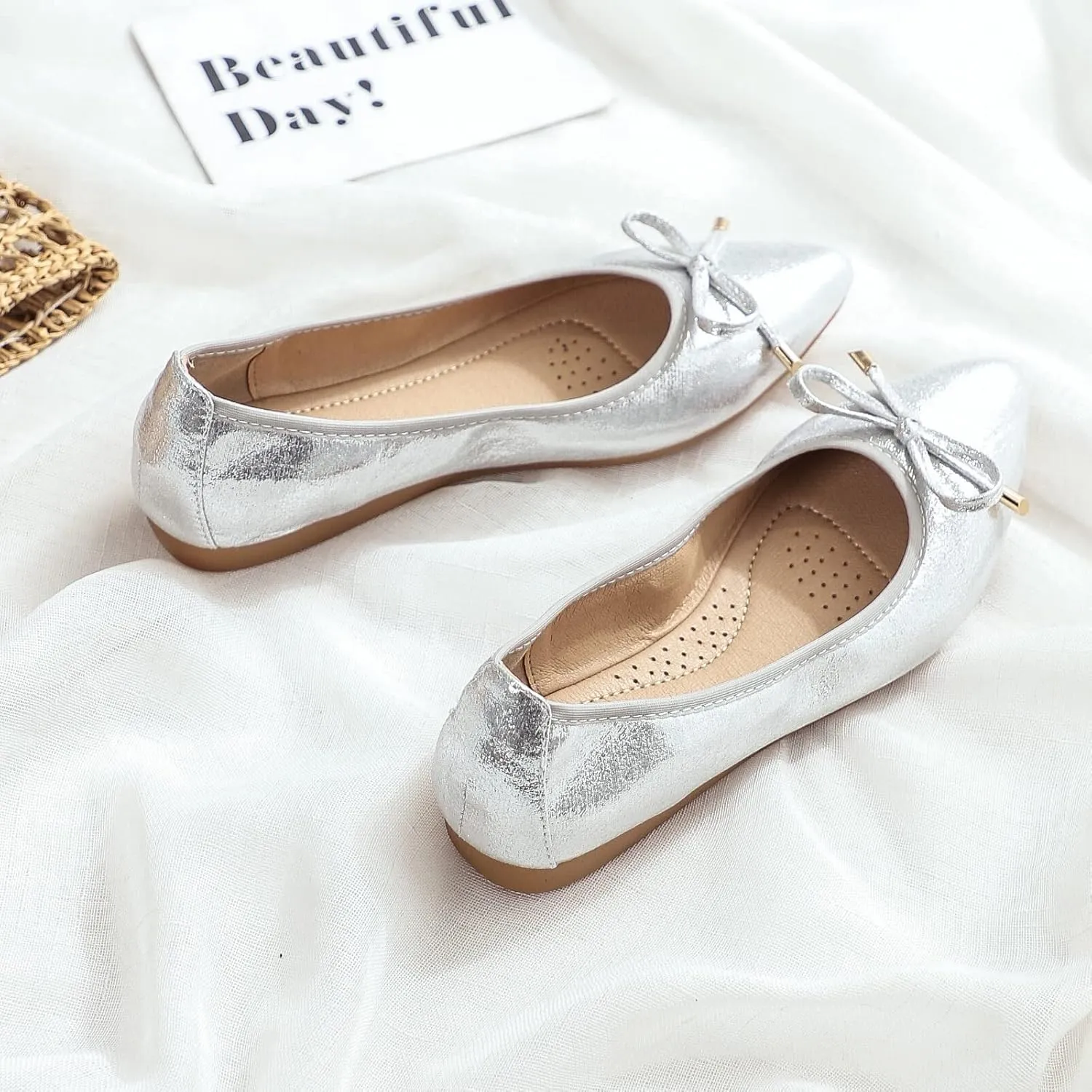 Women's Ballet Flats Foldable Shiny Comfortable Loafers Shoes Dressy Flats Shoes for Women