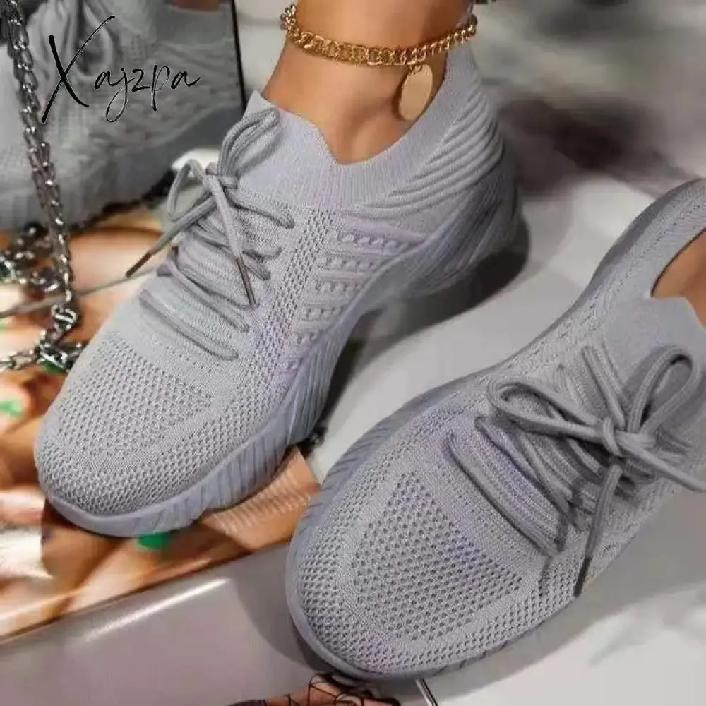 Xajzpa - Women Casual Shoes Fashion Breathable Lace Up Sneakers Summer Mesh Sports Shoes Flat Running Shoes Women Vulcanize Shoes