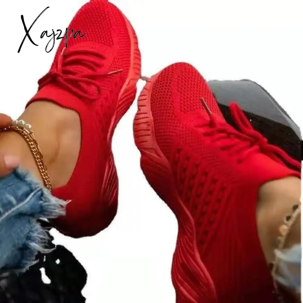 Xajzpa - Women Casual Shoes Fashion Breathable Lace Up Sneakers Summer Mesh Sports Shoes Flat Running Shoes Women Vulcanize Shoes