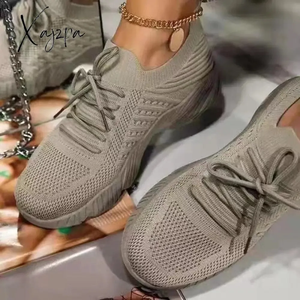 Xajzpa - Women Casual Shoes Fashion Breathable Lace Up Sneakers Summer Mesh Sports Shoes Flat Running Shoes Women Vulcanize Shoes