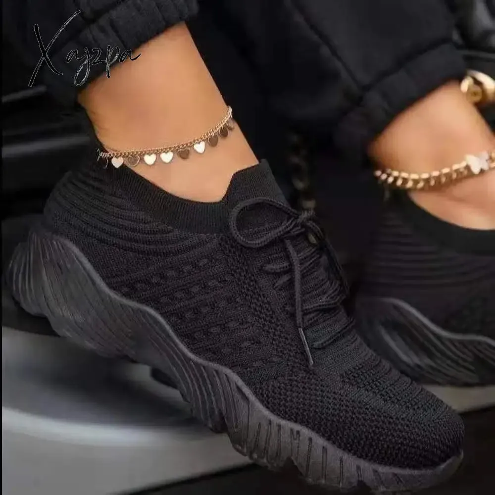 Xajzpa - Women Casual Shoes Fashion Breathable Lace Up Sneakers Summer Mesh Sports Shoes Flat Running Shoes Women Vulcanize Shoes