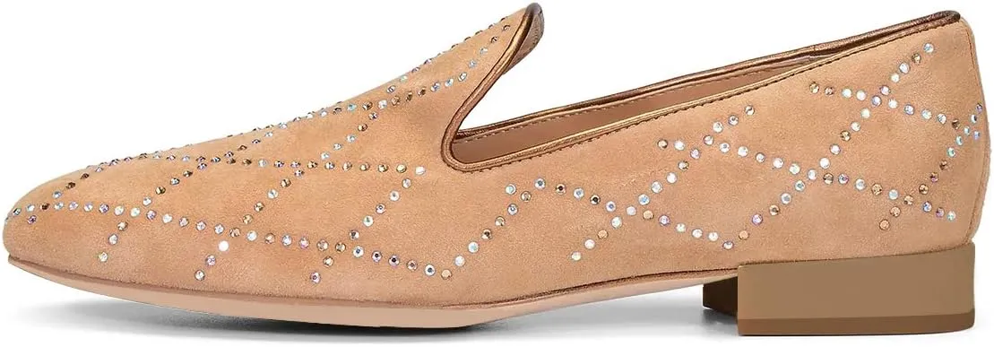 XYD Women Formal Closed Round Toe Flats Low Heel Loafer Studded for Office Lady Comfy Walking Driving Shoes