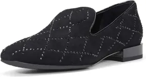 XYD Women Formal Closed Round Toe Flats Low Heel Loafer Studded for Office Lady Comfy Walking Driving Shoes