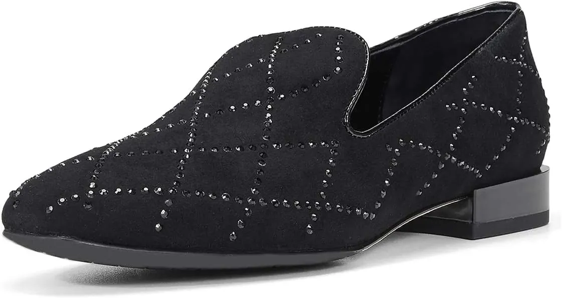 XYD Women Formal Closed Round Toe Flats Low Heel Loafer Studded for Office Lady Comfy Walking Driving Shoes