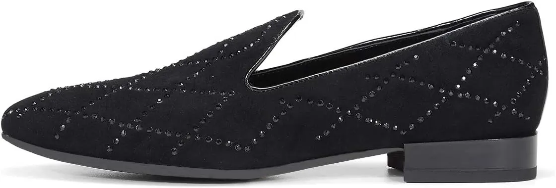 XYD Women Formal Closed Round Toe Flats Low Heel Loafer Studded for Office Lady Comfy Walking Driving Shoes