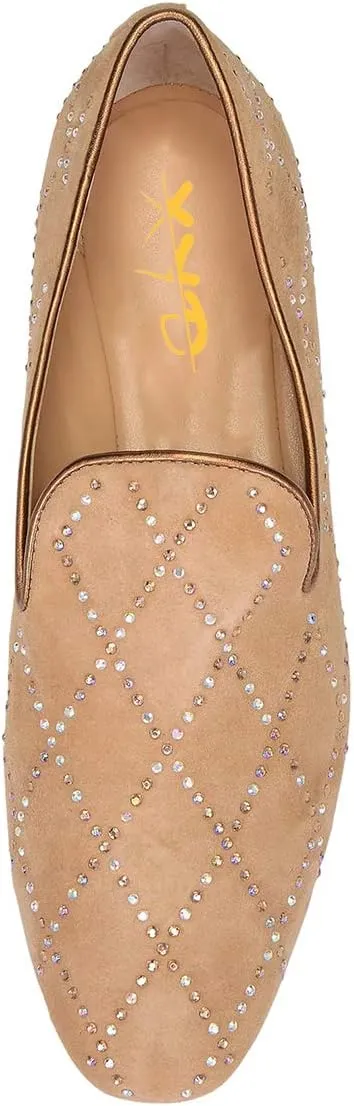 XYD Women Formal Closed Round Toe Flats Low Heel Loafer Studded for Office Lady Comfy Walking Driving Shoes